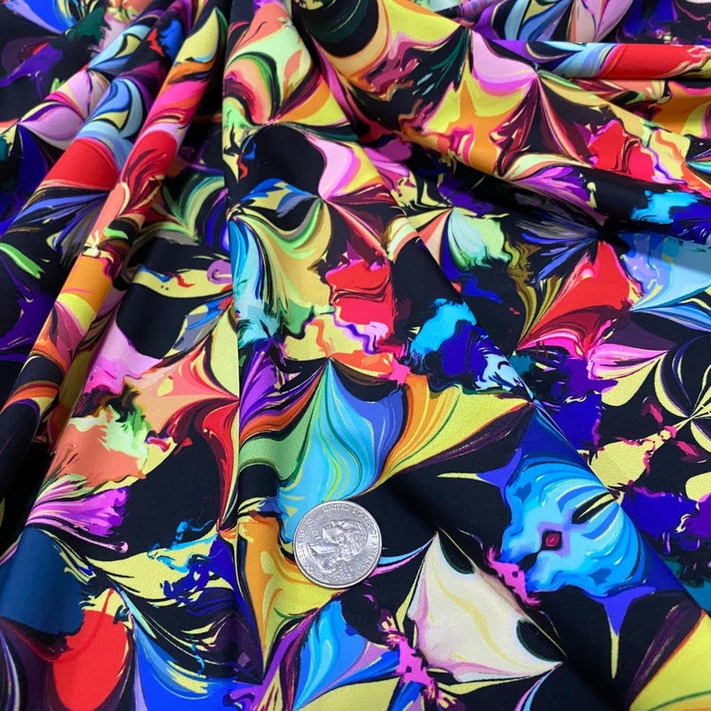 Neon Multicolor Floral Print Nylon Lycra Spandex Fabric 4 Way | Etsy