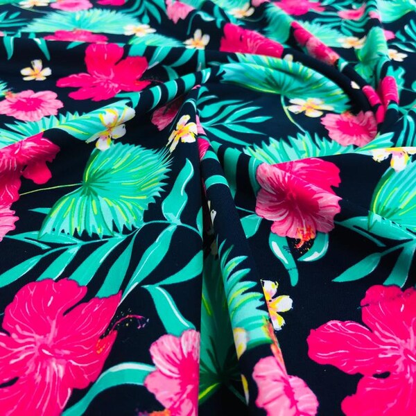 Floral Nylon Lycra Spandex Fabric 4 Way Strech By Yard
