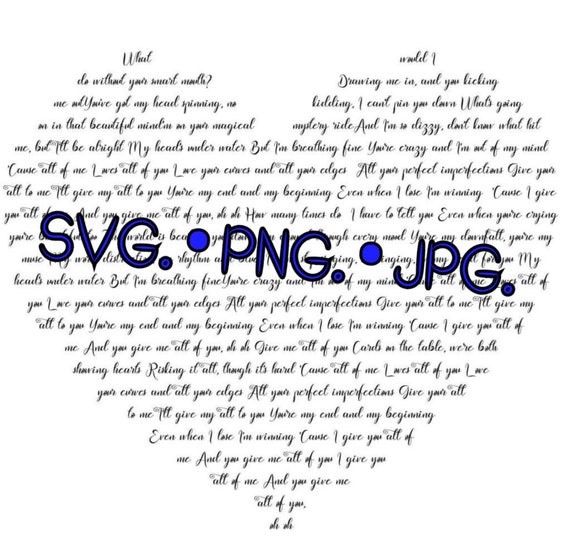 Beautiful Crazy Lyric Heart SVG PNG Song Digital Download