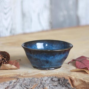 Handmade Stormy Blue Pottery Bowl: White Stoneware clay Ceramics