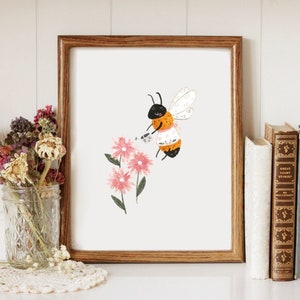 Bee Watering Flowers - Printable Art
