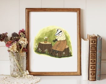 Badger Having Tea - Printable Art