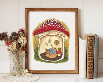 A Little Mouse in a Mushroom House - Printable Art
