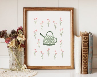 Green Teapot with Flowers - Printable Art