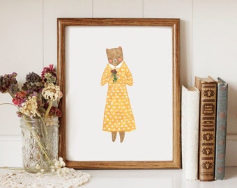 Bear in Vintage Dress - Printable Art