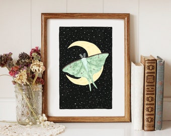 Luna Moth on Moon - Printable Art