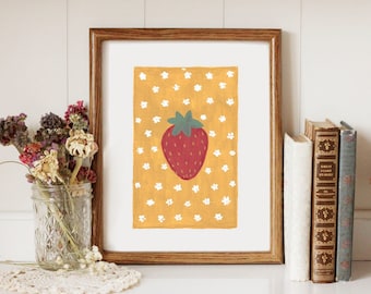 Strawberry with Flowers - Printable Art
