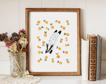 Badger with Yellow Flowers - Printable Art