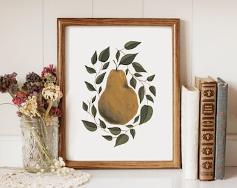 Pear with Leaves - Printable Art