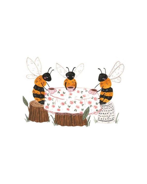 Bee Tea Time Printable Art Digital Download Printable Bee Etsy