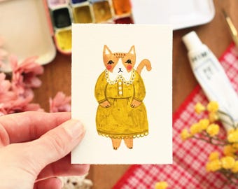 Greta the Cat - Original Gouache Painting