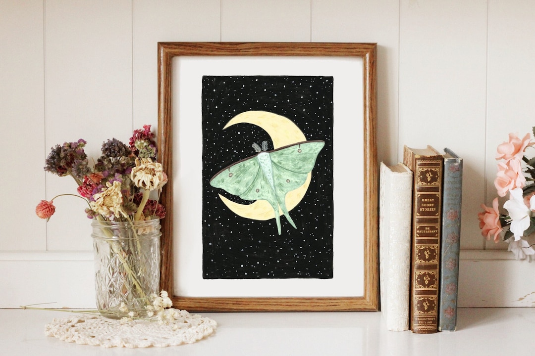 Luna Moth on Moon - Printable Art - Etsy