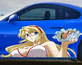 Naklejki anime na samochody, naklejka na samochód z seksowną dziewczyną z anime, naklejka winylowa z anime na samochód, naklejka manga, japońska kolorystyka pojazdu anime, okleina winylowa z odlewu