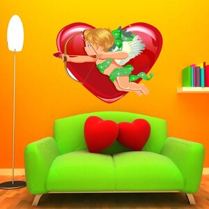 Cupids and Hearts Wall Sticker Decal - Valentine Angel Love Decoration, Angel Heart Wall sticker,modern wall art, Multi Color k-855
