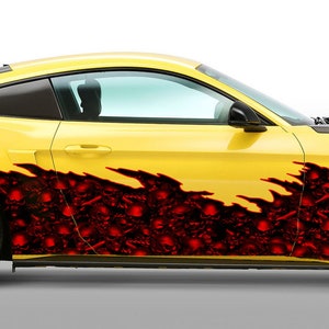3D Skulls Ripped Metal Full Color Car Vinyl Design, Tribal Skull Racing Stripes, Skulls car Graphics, Vinyl wrap Design, Car wrap Vinyl