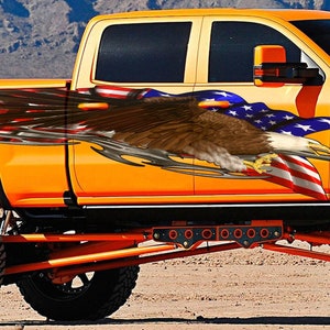 Patriotic Street Racing Truck Vinyl Graphics, US Flag Wrap, Tribal Car Stickers, American Pride Truck Decals, US Eagle Truck Vinyl