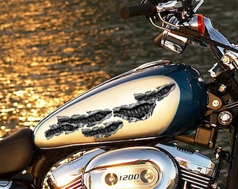 Flame Skull Decal, Skull Crotch Rocket Wrap, Skull Chopper Graphics, 3D Graphics of a Motorcycle Sticker, Tribal Flames Decals