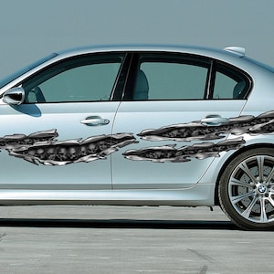 Car side tribal big flag skulls graphic 3D Car Graphic Wrap Ripped Metal Full Color Vinyl Design  Wrap decor for truck