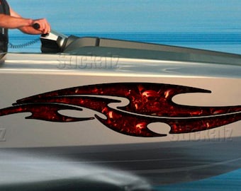Skull Ripped Metal Car Vinyl, Boat Wrap, Watercraft Vinyl Skull Speed Cigar Wrap Yacht 3D Graphic boat bumper stickers