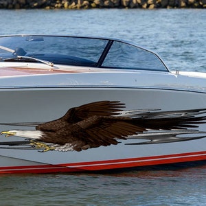 Decalcomanie per barche-Yacht American Pride Decalcomania grafica, Adesivo bandiera americana Cigar Boat Wrap, Involucro in vinile metallico strappato tribale 3D, Adesivi per barca