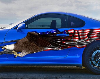 Patriotic Car wrap US Eagle vinyl, Tribal USA flag street racing graphic American pride Ripped Metal décor, eagle decals
