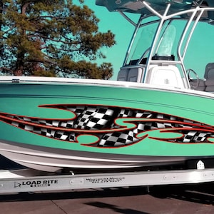 Racing Flag Boat Sticker, Checkered Flag Boat Full Color Vinyl Decal ...