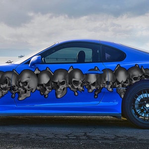 Tribal skulls street racing graphic, Ripped Metal full color Car vinyl Design Skull Car wrap Car vinyl, Full color tribal skulls
