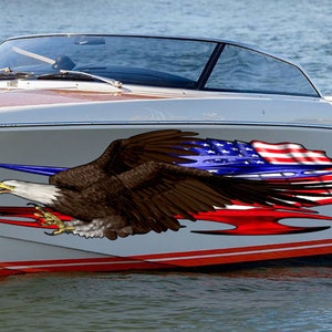 Decalcomanie per barche-Yacht American Pride Decalcomania grafica, Adesivo bandiera americana Cigar Boat Wrap, Involucro in vinile metallico strappato tribale 3D, Adesivi per barca
