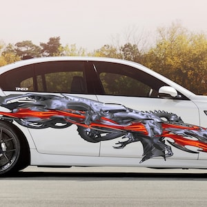 Dragons 3D Car Wrap, Lizard Full Color Vinyl Design, Dragon Street Racing Car Vinyl Sticker, Tribal Lizard Car Vinyl Graphics