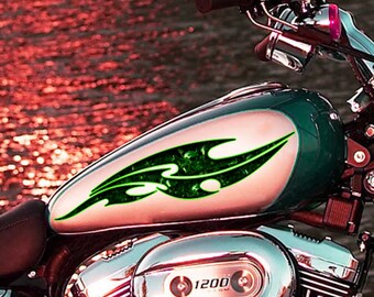 Flame Skull Decal, Skull Crotch Rocket Wrap, Skull Chopper Graphics, 3D Graphics of a Motorcycle Sticker, Tribal Flames Decals