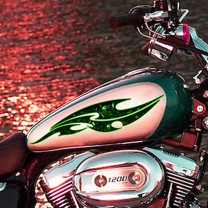 Flame Skull Decal, Skull Crotch Rocket Wrap, Skull Chopper Graphics, 3D Graphics of a Motorcycle Sticker, Tribal Flames Decals