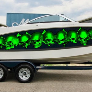 3D Pirate Skulls Boat Decals, Pirate Skull Watercraft Vinyl Graphics, Tribal Yacht Vinyl, Skulls Boat Decals, 3D Skulls Yacht Vinyl Wrap