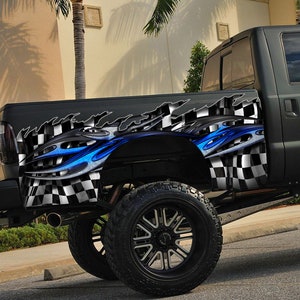 Racing Flag Car Vinyl, Ripped Metal Checkered Flag Car Vinyl Sticker, 3D Car Graphic Checkered Flag Auto Wrap, Flag Car Graphics, car décor
