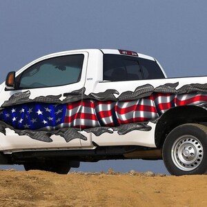 US Flag Car Wrap and decals Ripped Metal Full Color truck Vinyl Design , American flag décor for jeep decoration