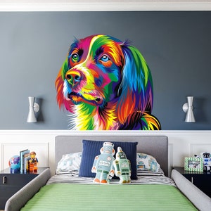 Decalque de arte de parede de cachorro, decalque de parede de cachorro, adesivos de parede de cachorro, decoração de quarto de cachorro, decoração de parede de cachorro, decorações de cachorro para a casa Multi Color AN-215