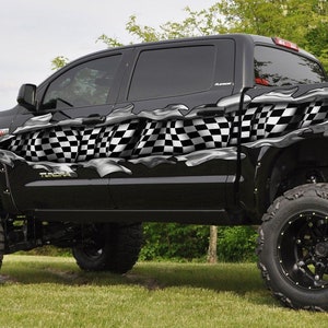 3D Checkered Flag Truck Decal, Racing Flag Truck Vinyl, Racing Flag Car Vinyl Wrap, Racing Flag Ripped Metal Full Color Car Vinyl Design