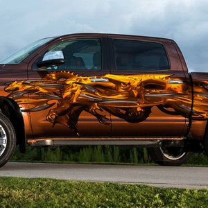 Golden Dragon Car Side Graphics, Tribal Dragon Car Vinyl, Tribal Dragon Truck Decal, Golden Dragon Truck Sticker,  Tribal Dragon Full Color
