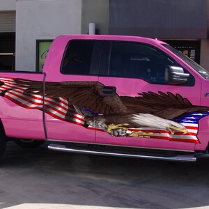 American Pride Eagle Truck Decals, US Eagle Truck Vinyl, Patriotic Street Racing Truck Vinyl Graphics, US Flag Wrap, Bold Eagle Car Stickers