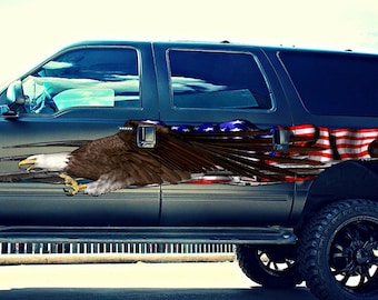 Bold Eagle Truck Side Stickers, USA Flag Car Wrap Decal, Eagle Vinyl, American Pride Graphics, USA Flag Decal for jeep