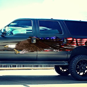 Bold Eagle Truck Side Stickers, USA Flag Car Wrap Decal, Eagle Vinyl, American Pride Graphics, USA Flag Decal for jeep