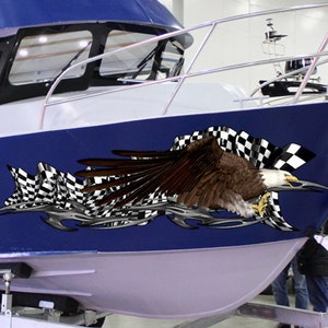 Decalcomanie per barche-Yacht American Pride Decalcomania grafica, Adesivo bandiera americana Cigar Boat Wrap, Involucro in vinile metallico strappato tribale 3D, Adesivi per barca