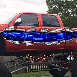 3D Dragons Ripped Metal Car Vinyl, Full color tribal Dragon, Car Vinyl Graphics Side Decals Creature Car Vinyl Stickers