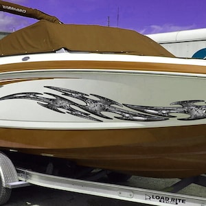 3D Street Racing Metal Vinyl Wrap ,Tattoo Boat Decals, Watercraft Vinyl, Tribal Yacht Vinyl, Ranger Boat Decals and Stickers