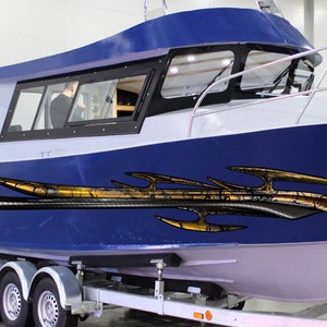 3D Tribal Boat Wrap, Tribal Boat Vinyl, Tribal Watercraft 3D Graphics Full Color Vinyl Decal, 3D Tribal Boat Sticker