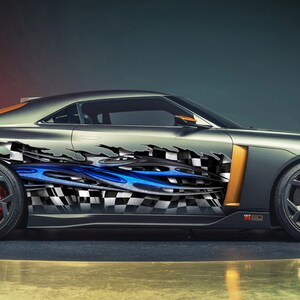 Full Color Car Vinyl Design Racing Flag Car Vinyl, Auto Wrap Tribal Checkered , Ripped Metal Checkered Street Graphic