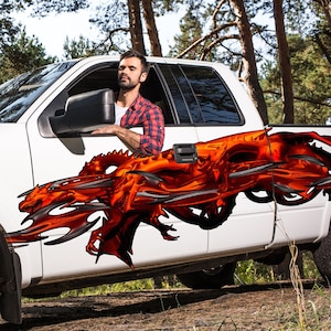 3D Dragons Truck Graphics, Lizard Truck Vinyl, Dragon Full Color Truck Side Sticker, Tribal Dragon Truck Decal, Lizard Car Wrap