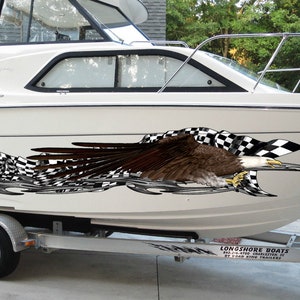 Checkered Boat Decals- American Graphic Decal, American Flag Sticker Cigar Boat Wrap, Tribal Ripped metal vinyl wrap, Stickers for Boat
