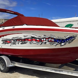 American Flag Patriotic Graphic Boat Vinyl Wrap Decal Fishing