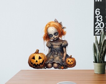 Etiqueta engomada linda y espeluznante de la muñeca gótica de Halloween: ¡Dale un toque gótico a tus diarios, computadoras portátiles y más!