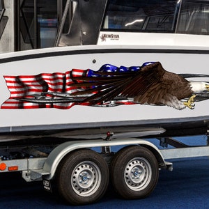 Decalcomanie per barche-Yacht American Pride Decalcomania grafica, Adesivo bandiera americana Cigar Boat Wrap, Involucro in vinile metallico strappato tribale 3D, Adesivi per barca